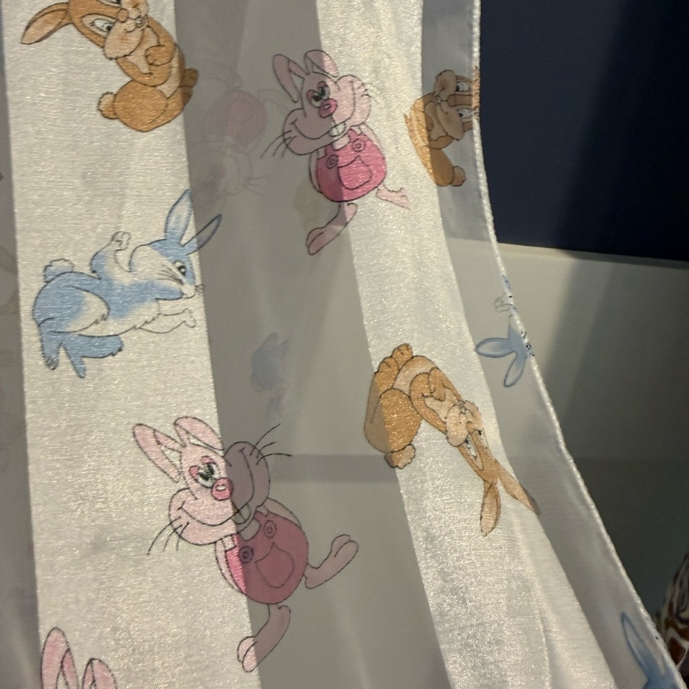 Spring Character Print Scarf - White, Pink, Blue, Brown NWOT - Picture 3 of 3